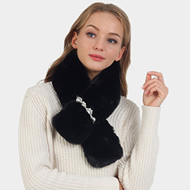 Pearl Flower Faux Fur Pull Through Scarf