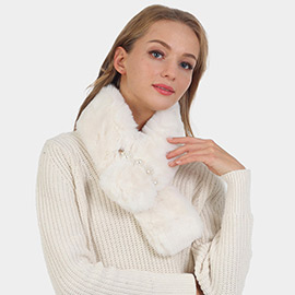 Pearl Flower Faux Fur Pull Through Scarf