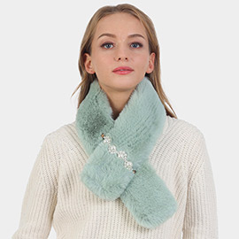 Pearl Flower Faux Fur Pull Through Scarf