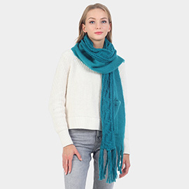 Solid Knit Pockets Tassel Oblong Scarf