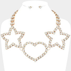Bubble Stone Open Star Heart Link Necklace