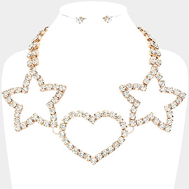 Bubble Stone Open Star Heart Link Necklace
