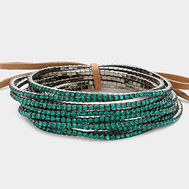 12PCS - Ribbon Colorful Rhinestone Layered Stretch Bracelets