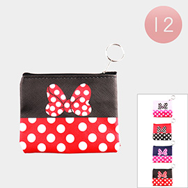 12PCS - Polka Dot Patterned Bow Coin Purses / Keychains