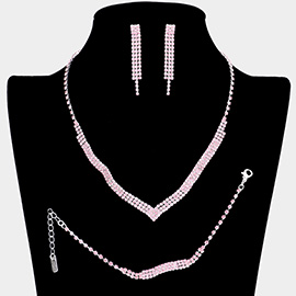 3PCS - 3Rows Crystal Rhinestone Necklace Jewelry Set