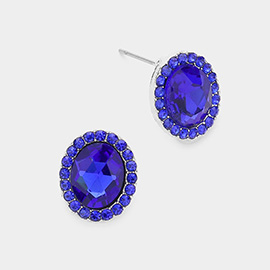 Oval Stone Stud Evening Earrings