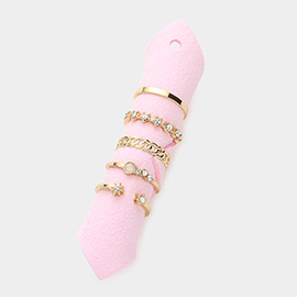 5PCS - Metal Chain Rhinestone Embellished Rings