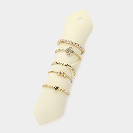 5PCS - Metal Chain Rhinestone Embellished Quatrefoil Pearl Rings
