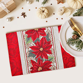 Merry Christmas Poinsettia Flower Tapestry Placemat