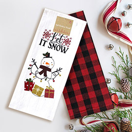2PCS - Let it Snow Message Snowman Snowflake Christmas Gift Kitchen Towels