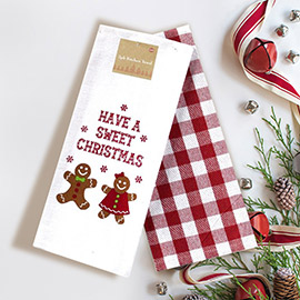 2PCS - Have a Sweet Christmas Message Gingerbread Men Snowflake Kitchen Towels