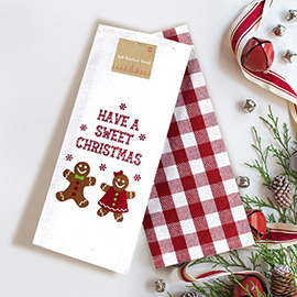 2PCS - Have a Sweet Christmas Message Gingerbread Men Snowflake Kitchen Towels