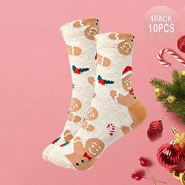 10Pairs - Gingerbread Men Candy Cane Socks