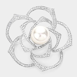 Pearl Centered Flower Pin Brooch