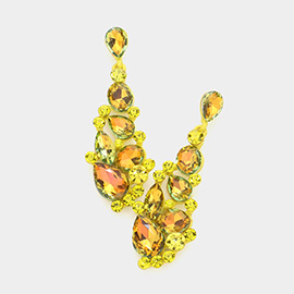 Round Teardrop Stone Cluster Dangle Evening Earrings