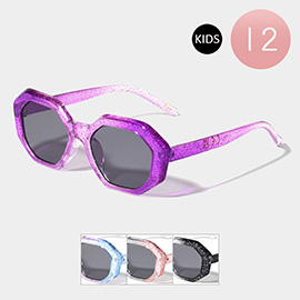 12PCS - Glittered Angled Wayfarer Kids Sunglasses