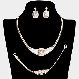 3PCS - Round Stone Accented Rhinestone Necklace Jewelry Set