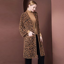Leopard Patterned Pockets Cardigan
