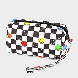 Smile Pointed Check Patterned Wristlet Pouch Bag