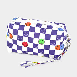 Smile Pointed Check Patterned Wristlet Pouch Bag