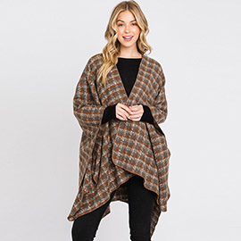 Houndstooth Patterned Ruana Poncho
