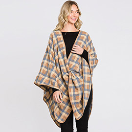 Plaid Check Patterned Ruana Poncho