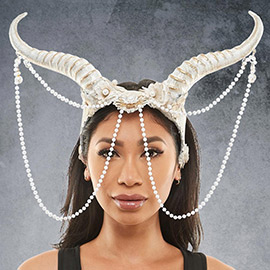 Draped Bead Flower Horns Headband