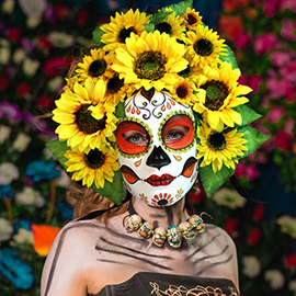 Sunflower Embellished Day Of the Dead Halloween Mask