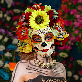 Multi Flower Butterfly Embellished Day Of the Dead Halloween Mask