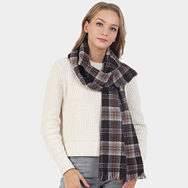 Plaid Check Patterned Fringe Oblong Scarf