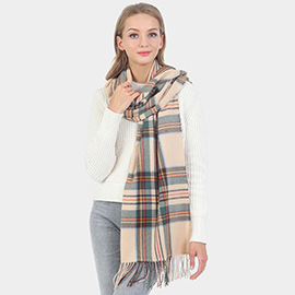 Plaid Check Patterned Fringe Oblong Scarf