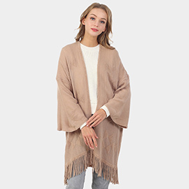 Aztec Patterned Fringe Poncho