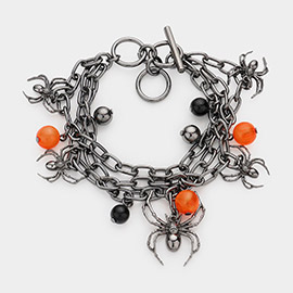 Metal Spider Charm Triple Layered Toggle Bracelet