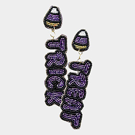 Trick Treat Message Felt Back Beaded Dangle Earrings