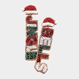 Felt Back Beaded Santa Hat Jingle Bells Message Link Dangle Earrings
