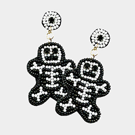 Felt Back Seed Beaded Skull Dangle Earrings