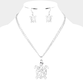 Filigree Metal Turtle Pendant Necklace