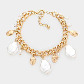 Pearl Abstract Metal Station Bracelet