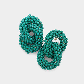 Seed Beaded Double Open Circle Link Dangle Earrings