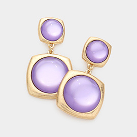Round Stone Centered Metal Square Dangle Earrings