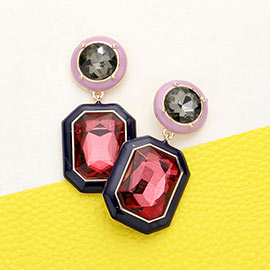 Geometric Round Octagon Stone Accented Link Dangle Earrings