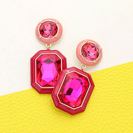 Geometric Round Octagon Stone Accented Link Dangle Earrings