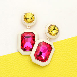 Geometric Round Octagon Stone Accented Link Dangle Earrings