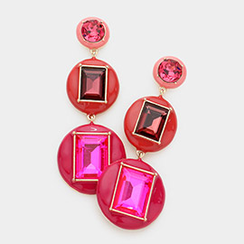 Geometric Round Rectangle Stone Accented Link Dangle Earrings