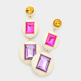 Geometric Round Rectangle Stone Accented Link Dangle Earrings