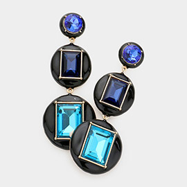 Geometric Round Rectangle Stone Accented Link Dangle Earrings