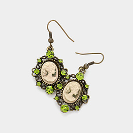 Cameo Accented Stone Embellished Dangle Earrings