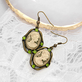 Cameo Accented Stone Embellished Dangle Earrings