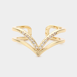 Brass Metal Rhinestone Embellished Chevron Ring