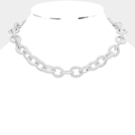 Textured Open Metal Oval Link Collar Necklace
